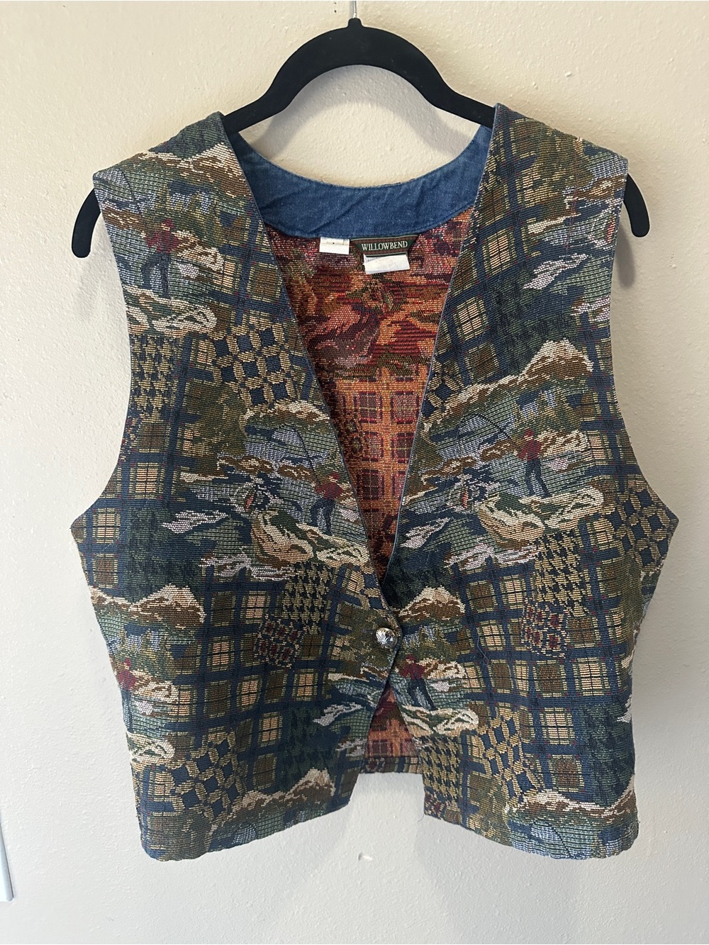 Willow Multicolor Woven Scenic Vest with Blue Trim